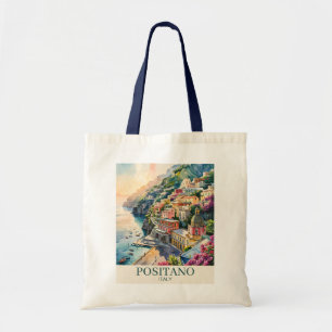 Bolsa Tote Positano Itália Costa Amalfi Paisagem Aquarela