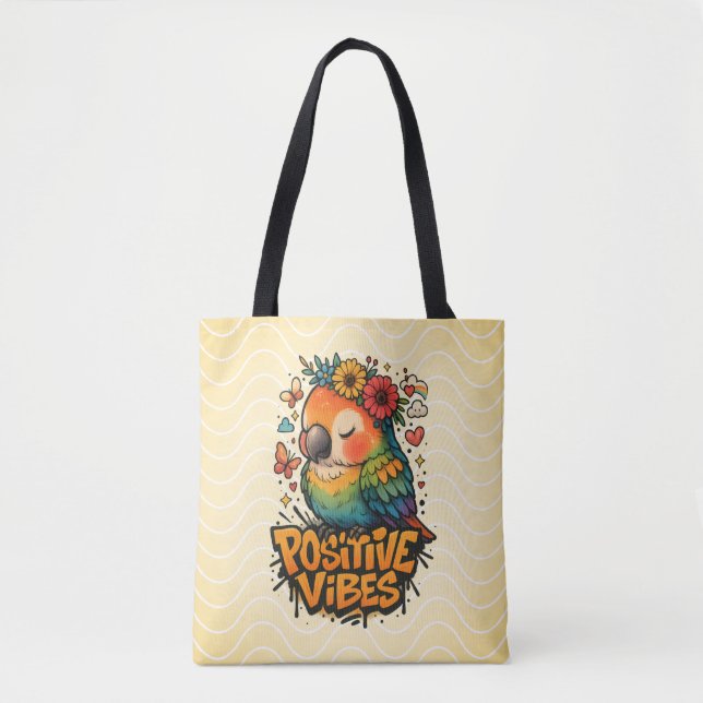 Bolsa Tote “Positive Vibes” Parrot (Frente)