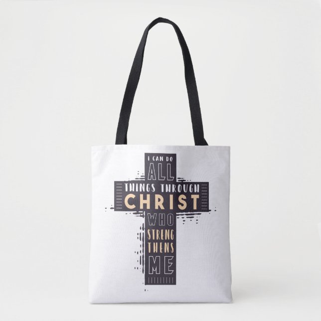 Bolsa Tote Posso Fazer Tudo Através De Jesus Cristo Que Estra (Frente)