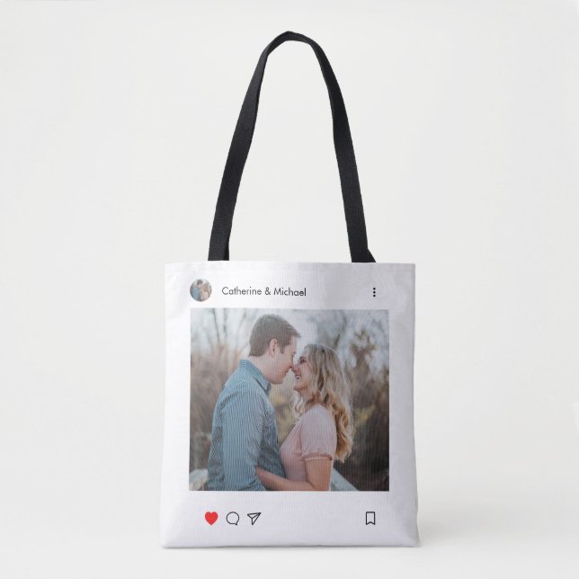 Bolsa Tote Posta de Estilo de Mídia Social Foto e Nome (Frente)