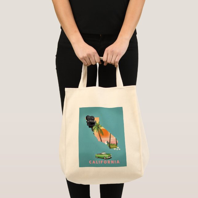 Bolsa Tote Poster de mapa ilustrado da Califórnia (Frente (produto))