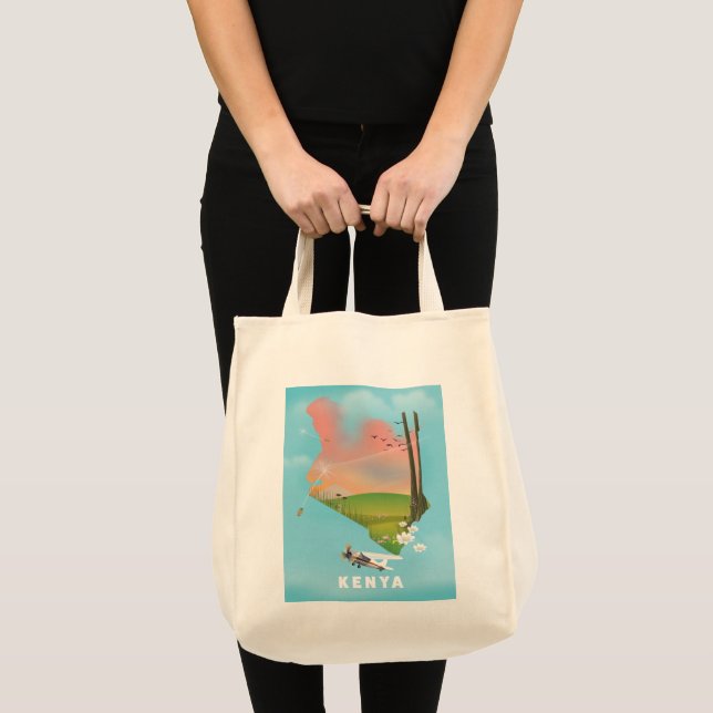 Bolsa Tote Poster de viagens de Ilustração do Mapa do Quênia. (Frente (produto))