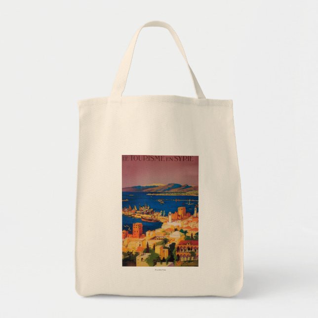 Bolsa Tote Poster de viagens francês, passeando na Síria (Frente)