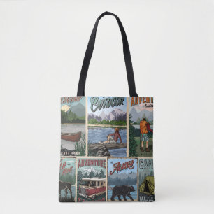 Bolsa Tote Posters vintage de recreação exteriores com canoa 