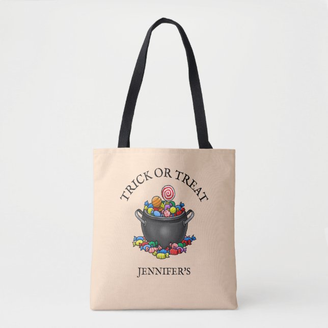 Bolsa Tote Pote de Doces de Doce ou Travessura (Frente)