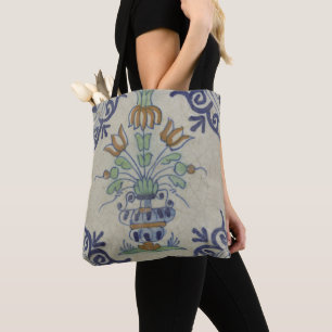 Bolsa Tote Pote De Flor Antiquado Com Azulejo Delft
