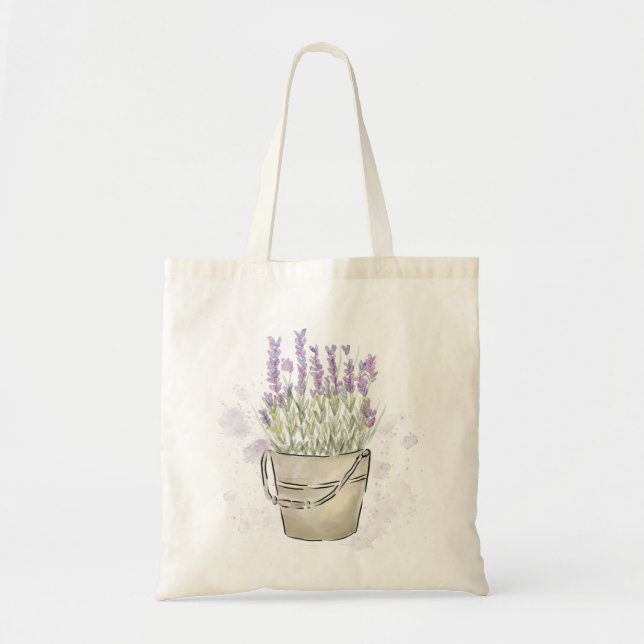 Bolsa Tote Pote de Lavanda pintado à mão (Frente)