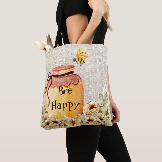 Bolsa Tote Pote de mel feliz abelha (Close Up)