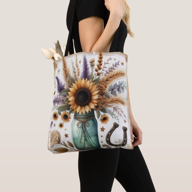Bolsa Tote Pote de Pedra Girassol Rústico Ocidental  (Close Up)