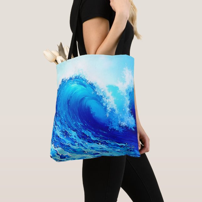 Bolsa Tote Potente Design de Onda Oceânica (Close Up)