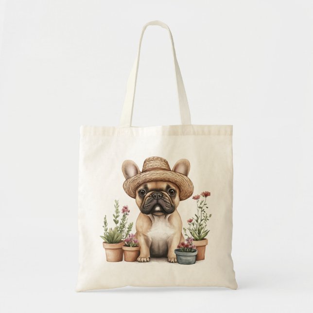 Bolsa Tote Potes de Flor para Jardinagem de Bulldog Francês (Frente)