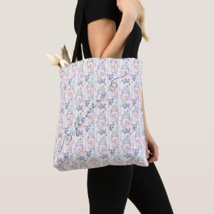 Bolsa Tote Potes de Pedra Purple com Flores Rosa