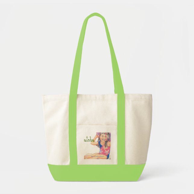 Bolsa Tote Pouca menina havaiana da praia (Frente)