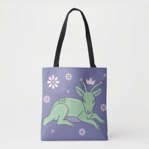 Bolsa Tote Povo de Veado Alien Arte Folclórica   Corço Verde 