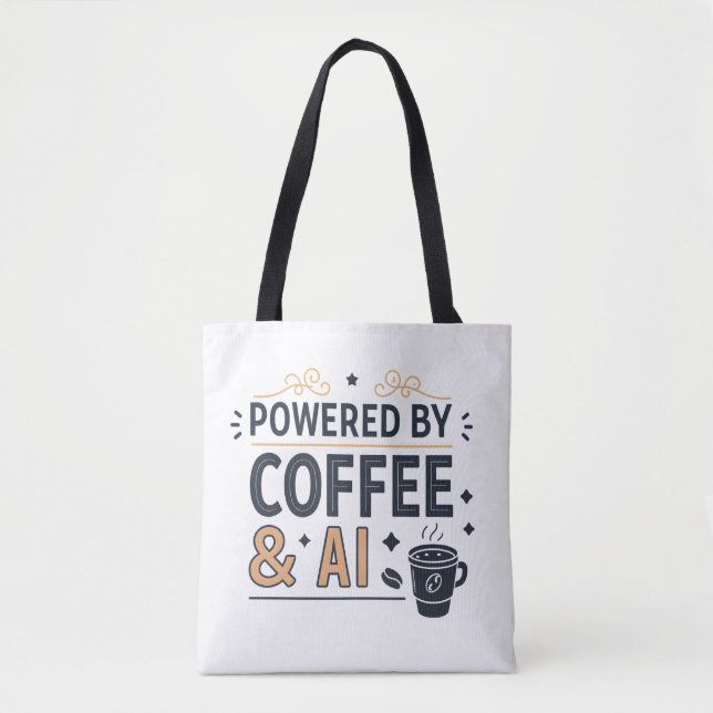 Bolsa Tote Powered by Coffee & AI Retro Tech Vector (Frente)