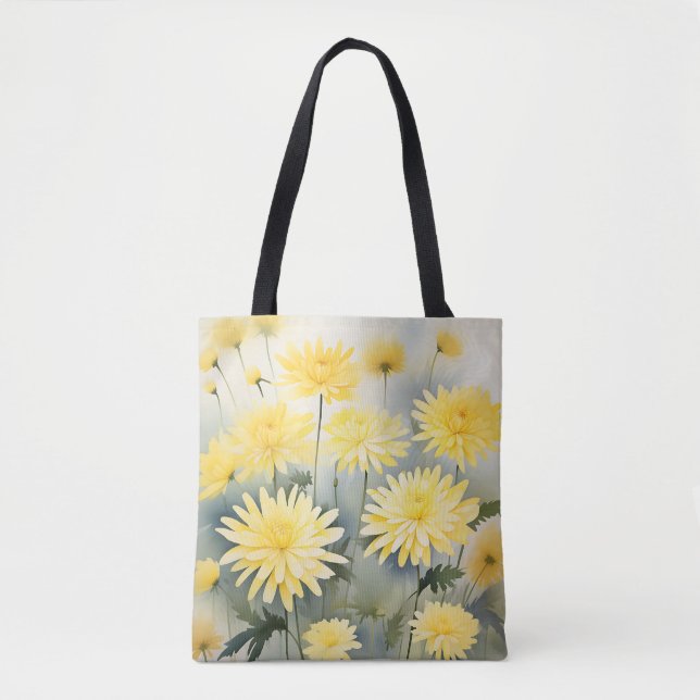 Bolsa Tote Prado Com Qurysântemos De Aquarela (Frente)