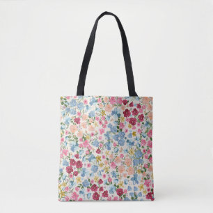 Bolsa Tote Prado de Verão, padrão florescente de plantas.