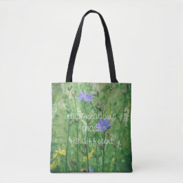 Bolsa Tote Prado verde de verão com flores azuis