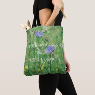 Bolsa Tote Prado verde de verão com flores azuis