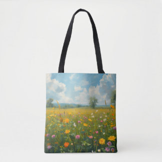 Bolsa Tote Prado Vibrante de Flores Silvestres em Estilo de P