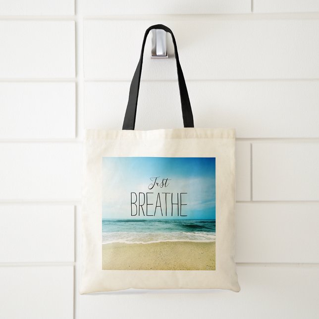 Bolsa Tote Praia Apenas Respira (Beach My Happy Place that say's Just Breathe Tote Bag)
