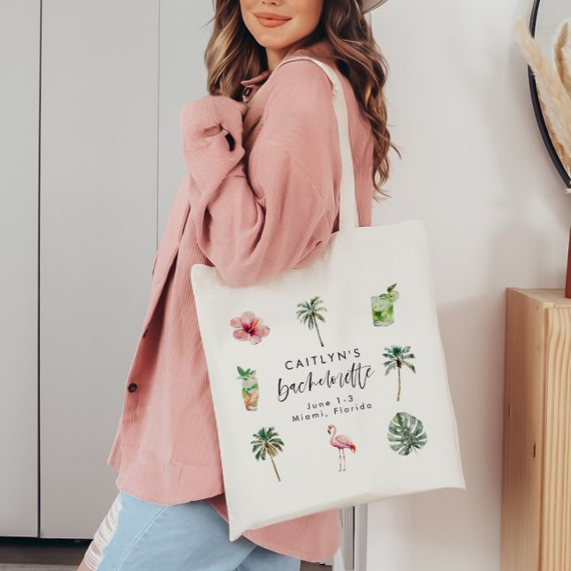 Bolsa Tote Praia Bachelorette Tropical Hen Party Flamingo (Criador carregado)