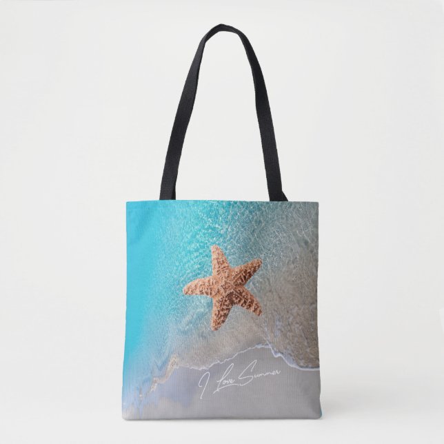 Bolsa Tote Praia bonita do oceano do verão cénico com estrela (Frente)