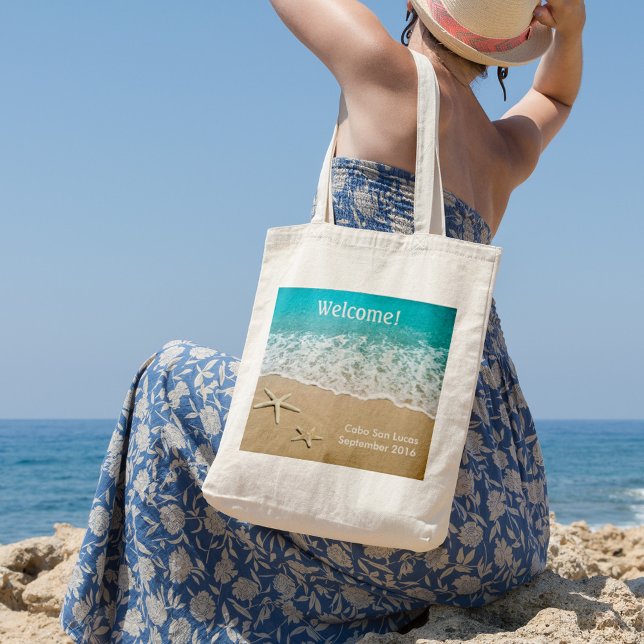 Bolsa Tote Praia com Starfish na areia (Criador carregado)