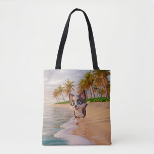Bolsa Tote praia, coqueiros, desenho animado para cães