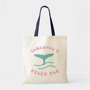 Bolsa Tote Praia da Cauda Personalizada da Baleia Rosa e Teal