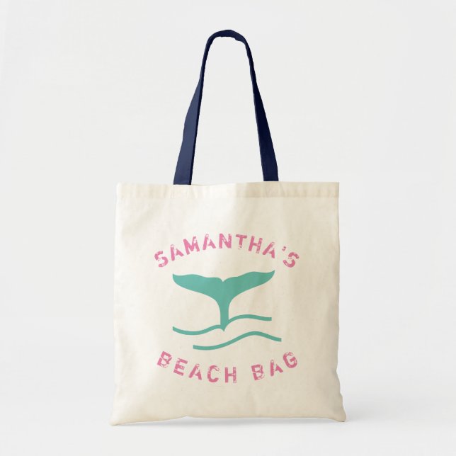 Bolsa Tote Praia da Cauda Personalizada da Baleia Rosa e Teal (Frente)