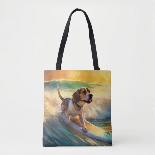 Bolsa Tote Praia de Beagle Surfando Pintura (Frente)