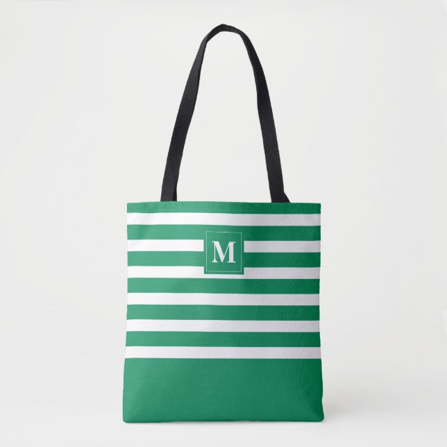 Bolsa Tote Praia de Monograma Listrado Verde Fofo (Frente)