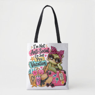 Bolsa Tote Praia de Tartaruga Fofa Pro-Férias Engraçada
