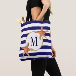 Bolsa Tote Praia do Monograma de Marinhos Azuis