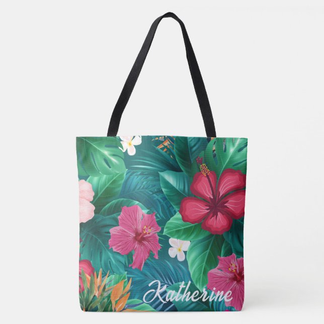 Bolsa Tote Praia do Monograma Floral Moderno tropical (Frente)