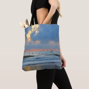 Bolsa Tote Praia do Pôr do Sol Flórida Oceano Quente Laranja 