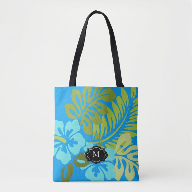 Bolsa Tote Praia havaiana floral tropical do monograma do (Frente)