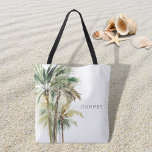 Bolsa Tote Praia Moderna das Palmeiras Tropicais<br><div class="desc">Esta design de saco de tota apresenta um grupo de belas palmeiras verdes e marrons,  com uma luxúria tropical,  e verde e aquarela,  sobre um fundo branco simples e limpo. Perfeito para um amante de praia. Personalize-o com um primeiro nome ou inicial. Criado pela imprensa simplesmente de farmácia.</div>