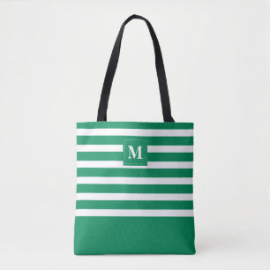 Bolsa Tote Praia Monograma Listrada Verde Fofa
