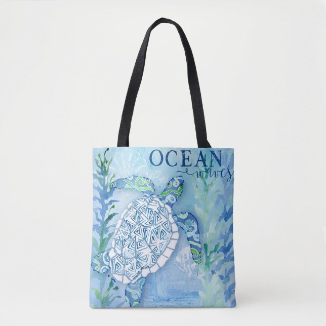 Bolsa Tote Praia Oceano Fora Arte De Turtle Mar (Frente)