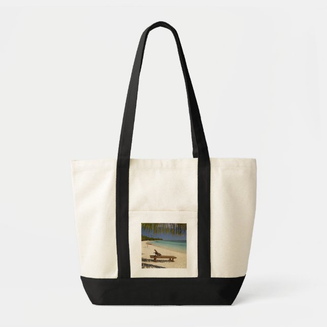 Bolsa Tote Praia, palmeiras e espreguiçadeira (Frente)