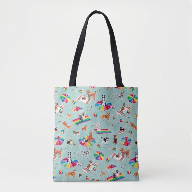 BOLSA TOTE PRAIA PARA CÃES ORGULHOSOS DO ARCO-ÍRIS (Frente)