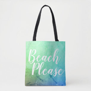 Bolsa Tote Praia Por Favor, Teal Blue Ombre Beach