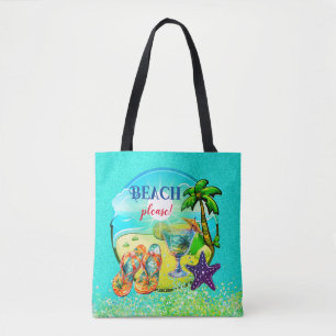 Bolsa Tote Praia, por favor, turquesa personalizada