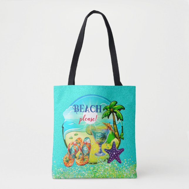 Bolsa Tote Praia, por favor, turquesa personalizada (Frente)