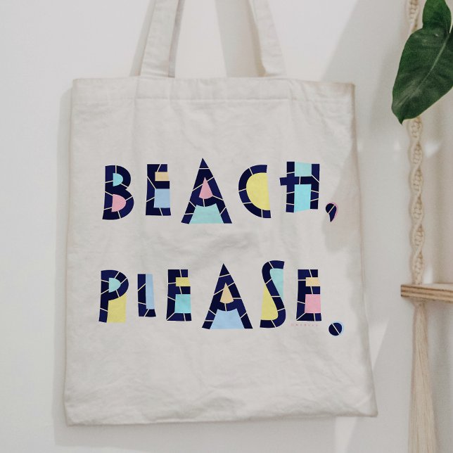 Bolsa Tote Praia, por favor, verão, tipografia primitiva (Criador carregado)