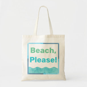 Bolsa Tote Praia, Por Favor! Verde marinho e Ondas Azuis Engr