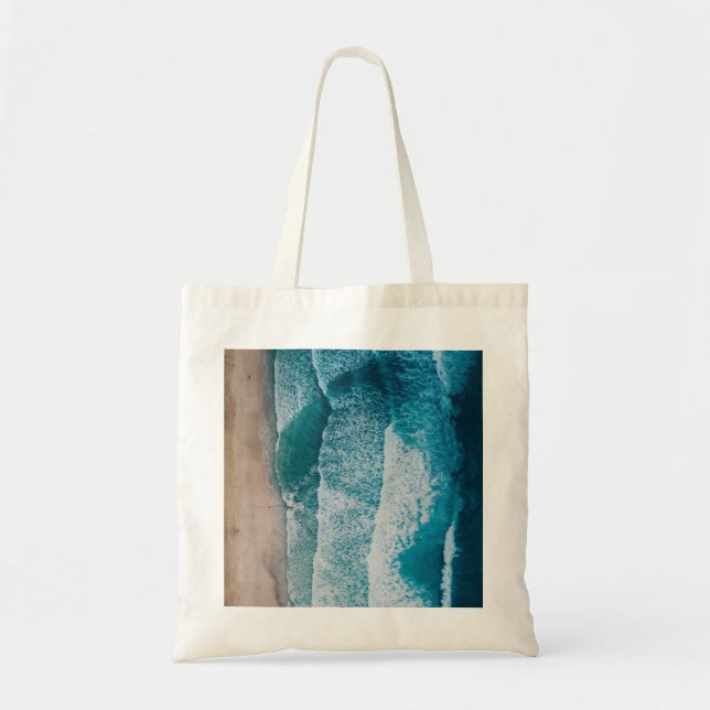 Bolsa Tote Praia Sandy das Ondas do Oceano Azul (Frente)