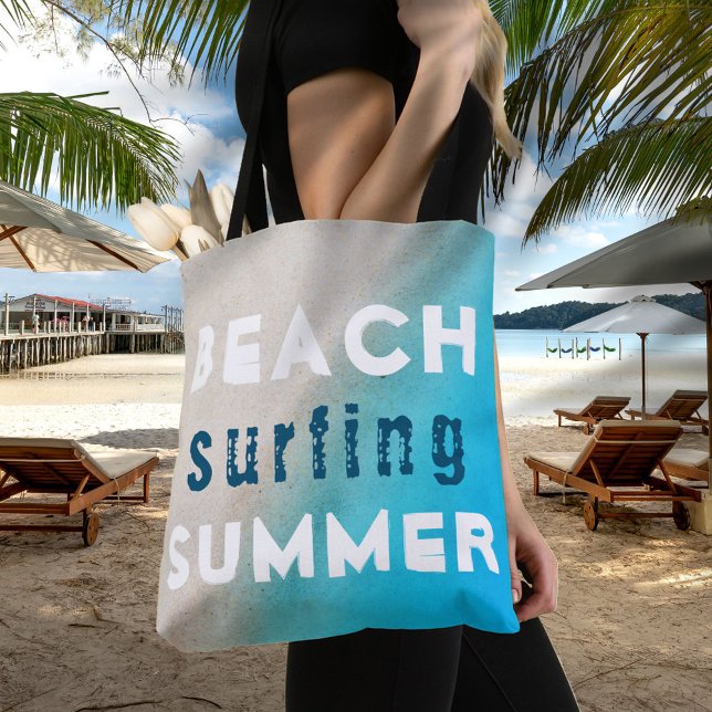 Bolsa Tote Praia Surfing Summer Typografia Sand Ocean (Criador carregado)